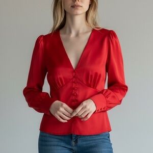 J. crew Deep V-neck button-front top‎ in satin-backed crepe 4 red